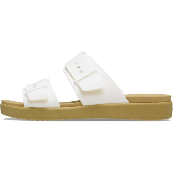 Womens Slide Sandal Chalk/Tan Cushioned Wedge Heel Classic Comfort Slip On Shoes - Picture 1 of 7